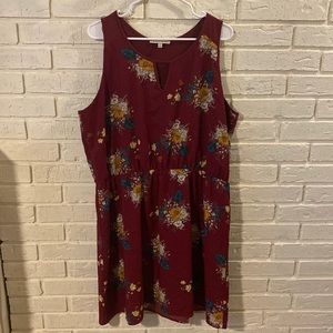 Burgundy Floral Mixed-Material Dress